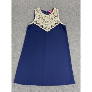 Lilly‎ Pulitzer Dress Womens 4 Blue True Navy Nala Soft Shift Gold Floral Lace